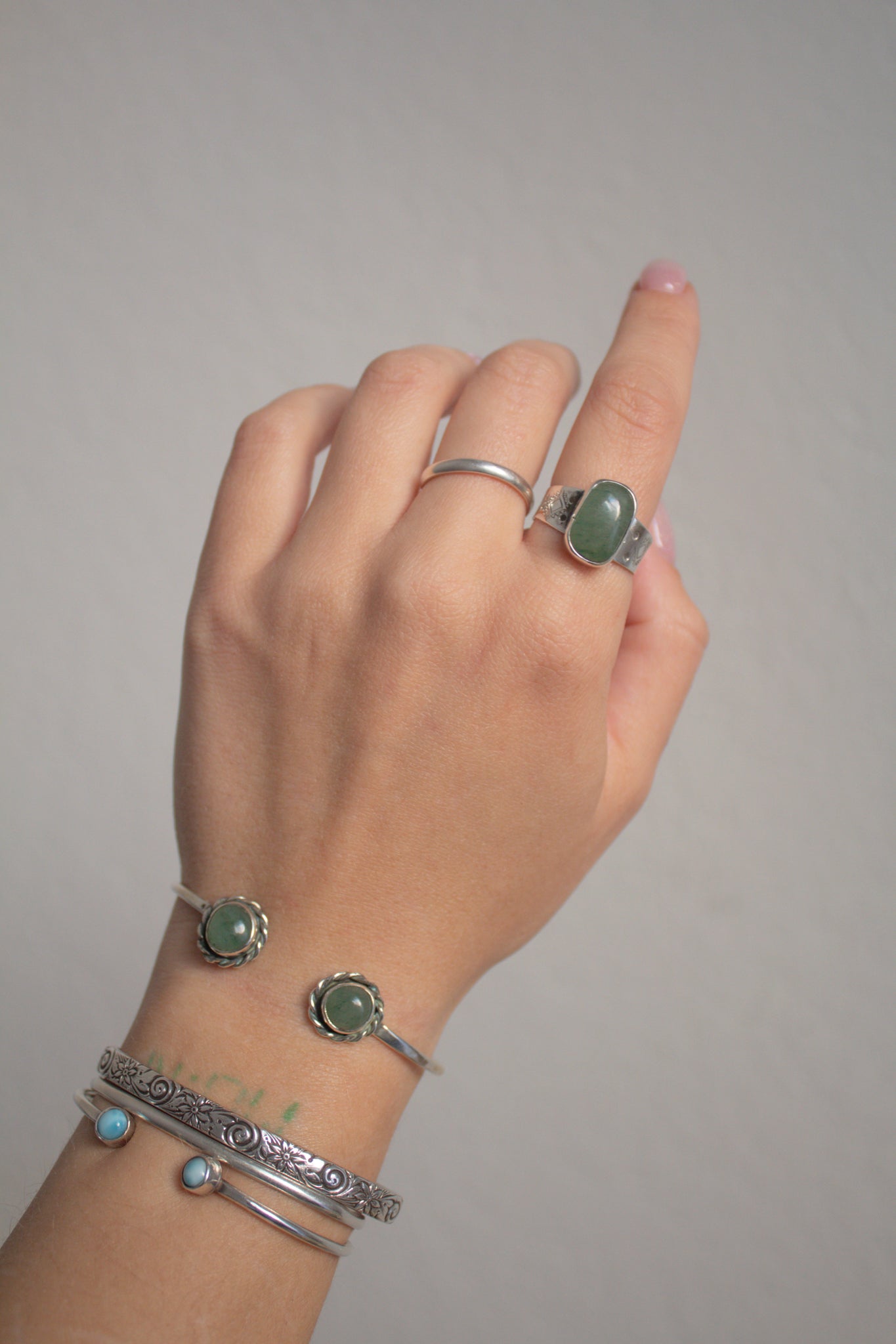 Green Jade Double Stone Cuff