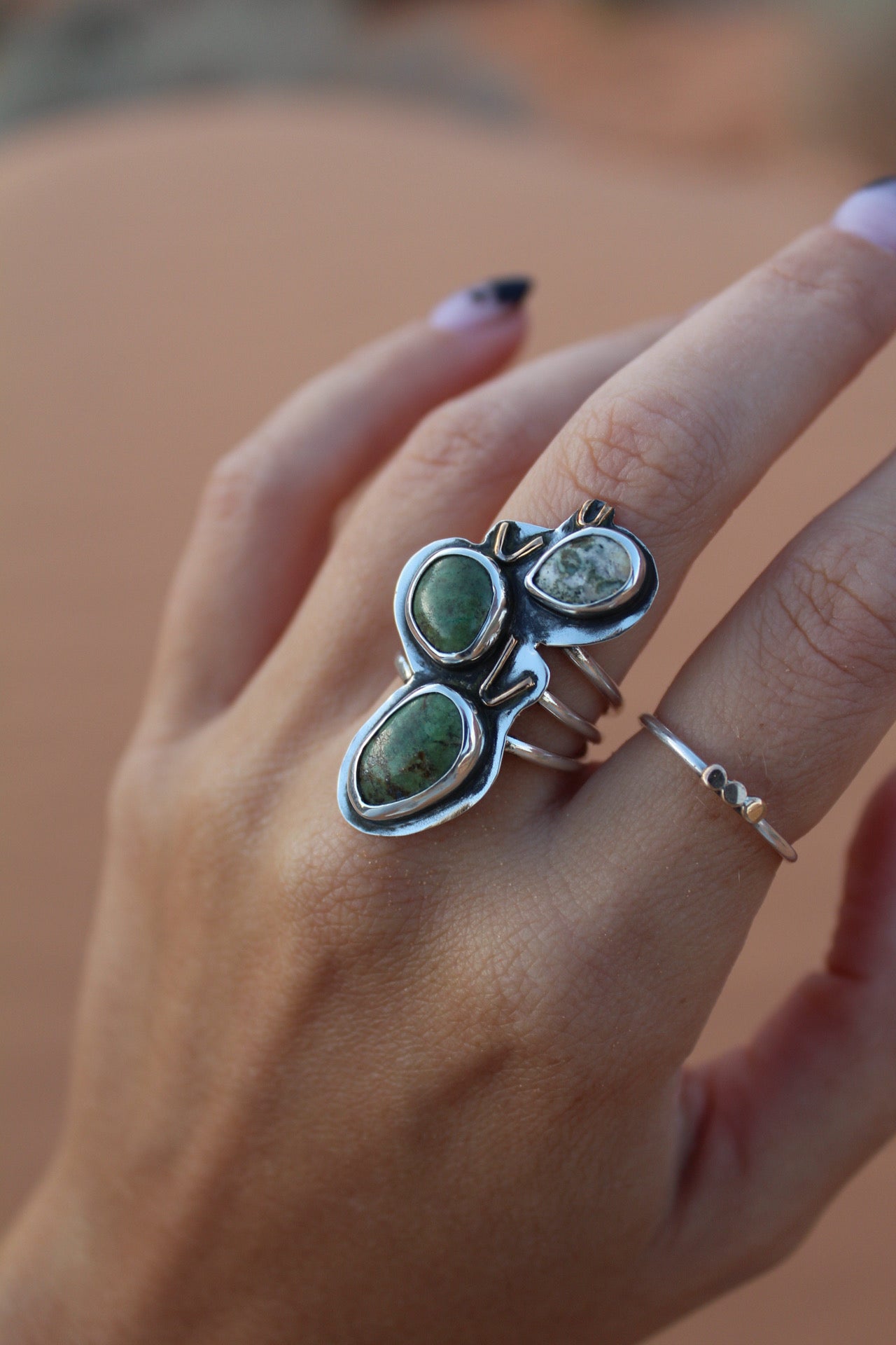 Serpentine Multi Stone Cactus Ring Size 7