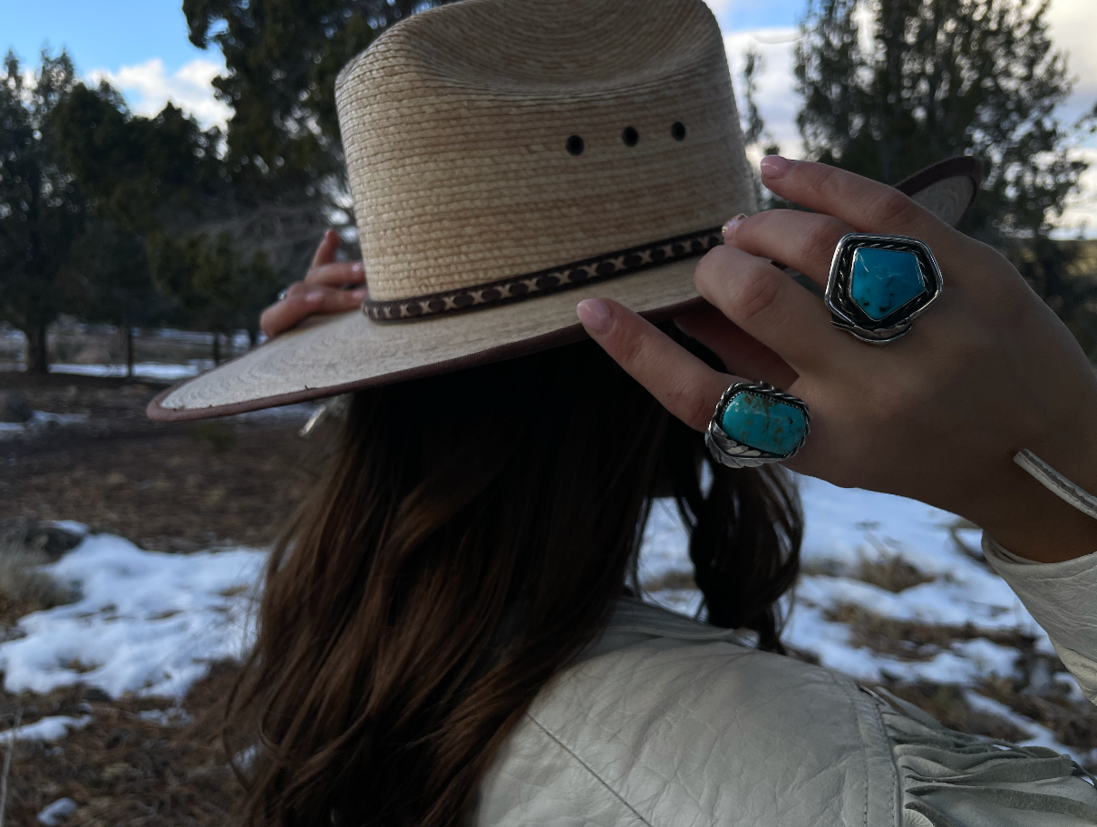 Hexagon Turquoise Ring, Size 9.5