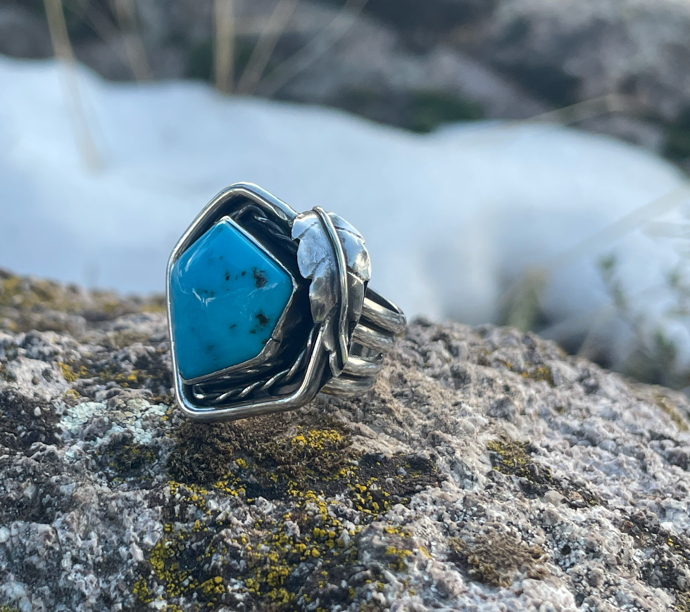 Hexagon Turquoise Ring, Size 9.5
