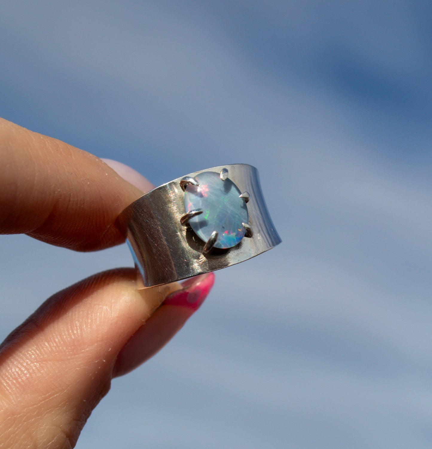 Opal Silver Ring Size 5
