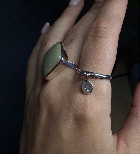 Initial Stamped Charm Ring