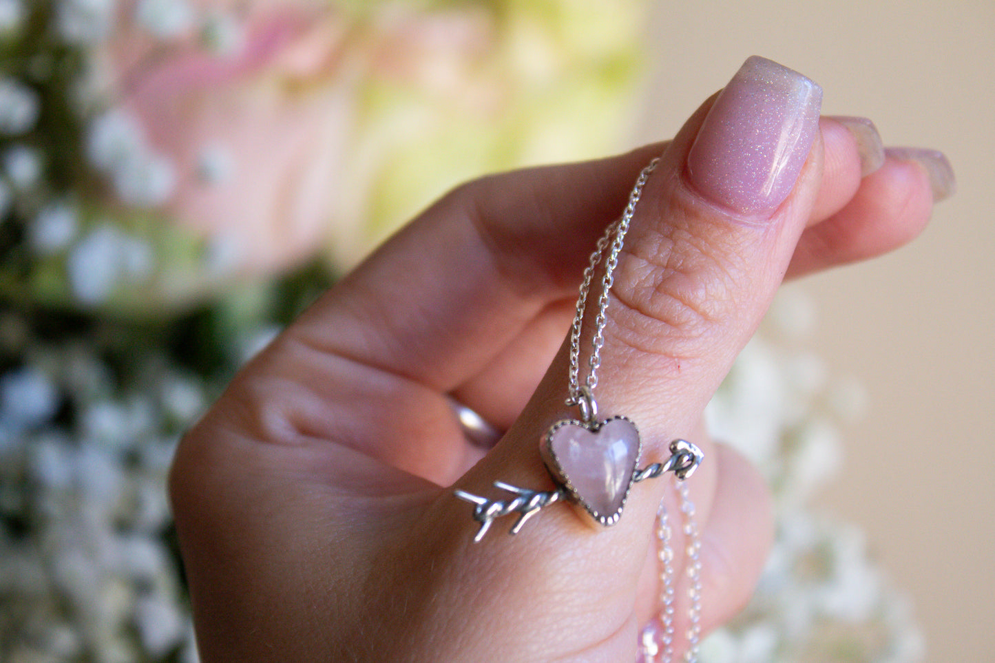 Cupid’s Arrow Rose Quartz Necklace