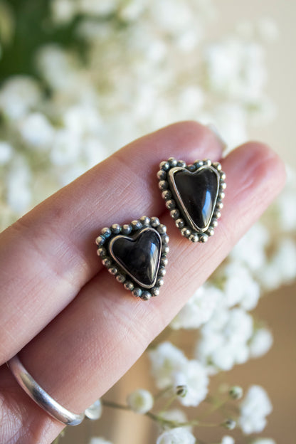 Utah Obsidian Heart Stud Earrings