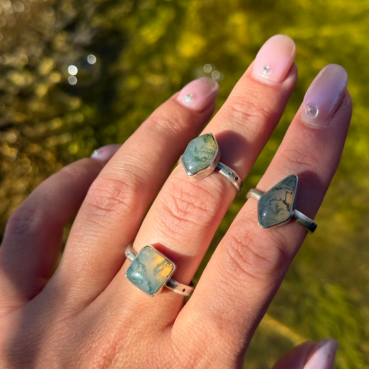 Moss Agate Lake Relic Rings