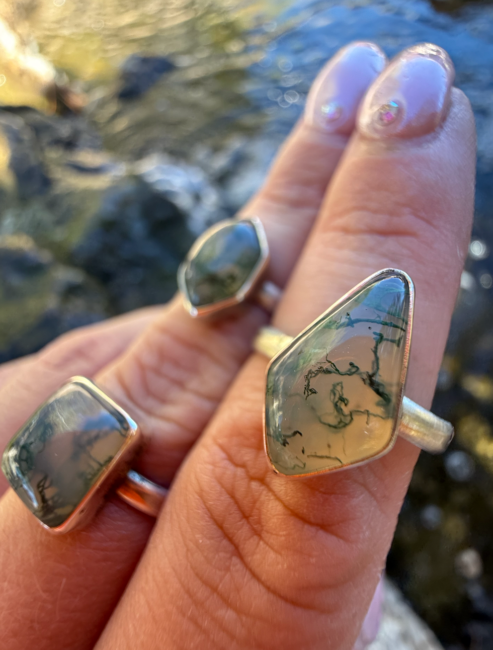 Moss Agate Lake Relic Rings