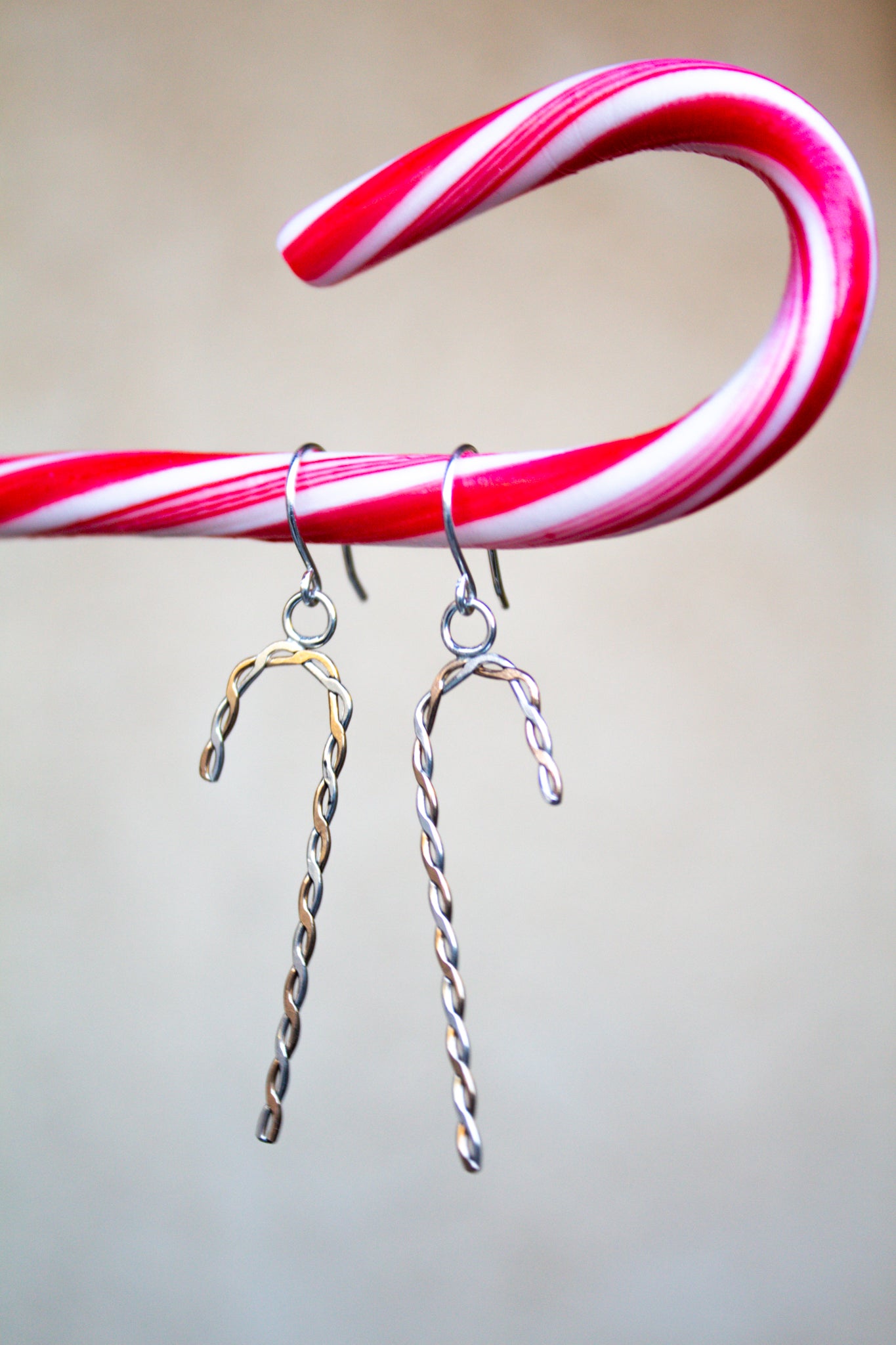 December Earring of the Month: Silver & Gold Candy Cane Earrings