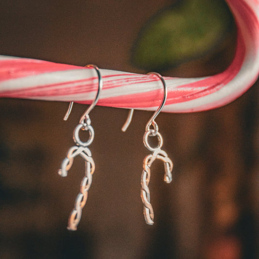 December Earring of the Month: Silver & Gold Candy Cane Earrings