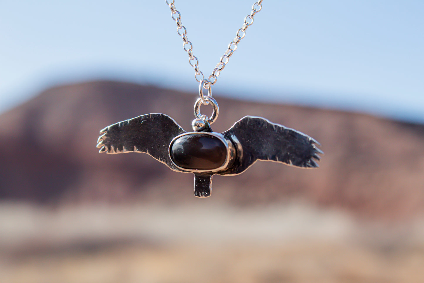 Rainbow Obsidian Crow Pendant