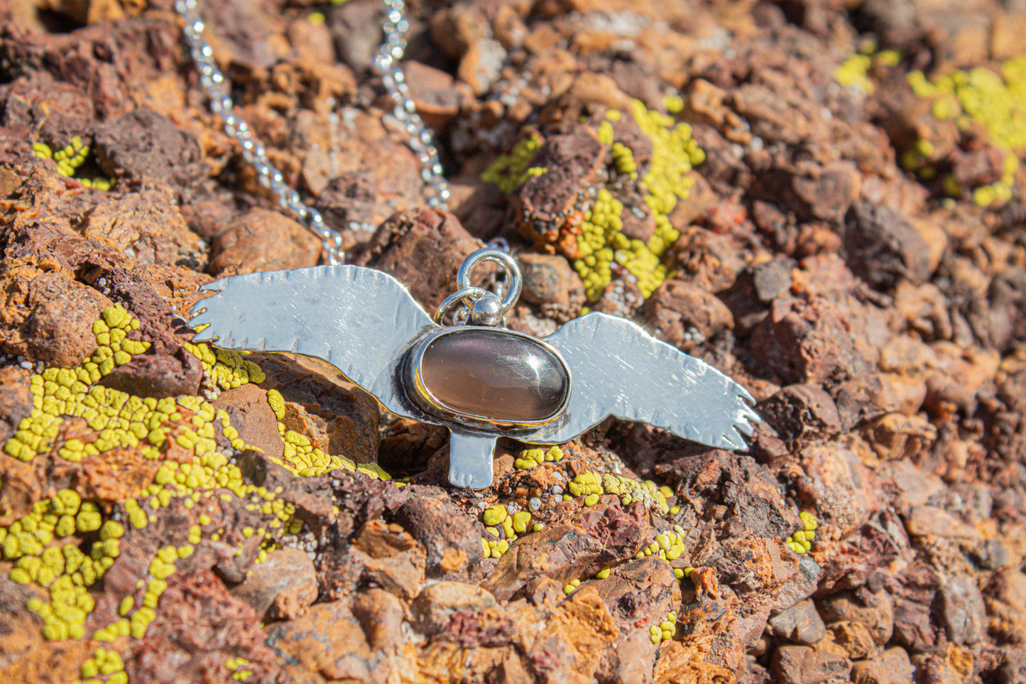 Rainbow Obsidian Crow Pendant