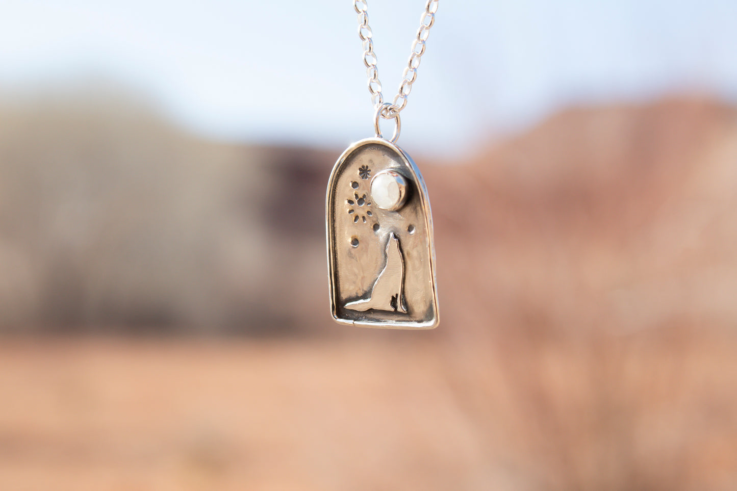 Howling Coyote Moonstone Pendant