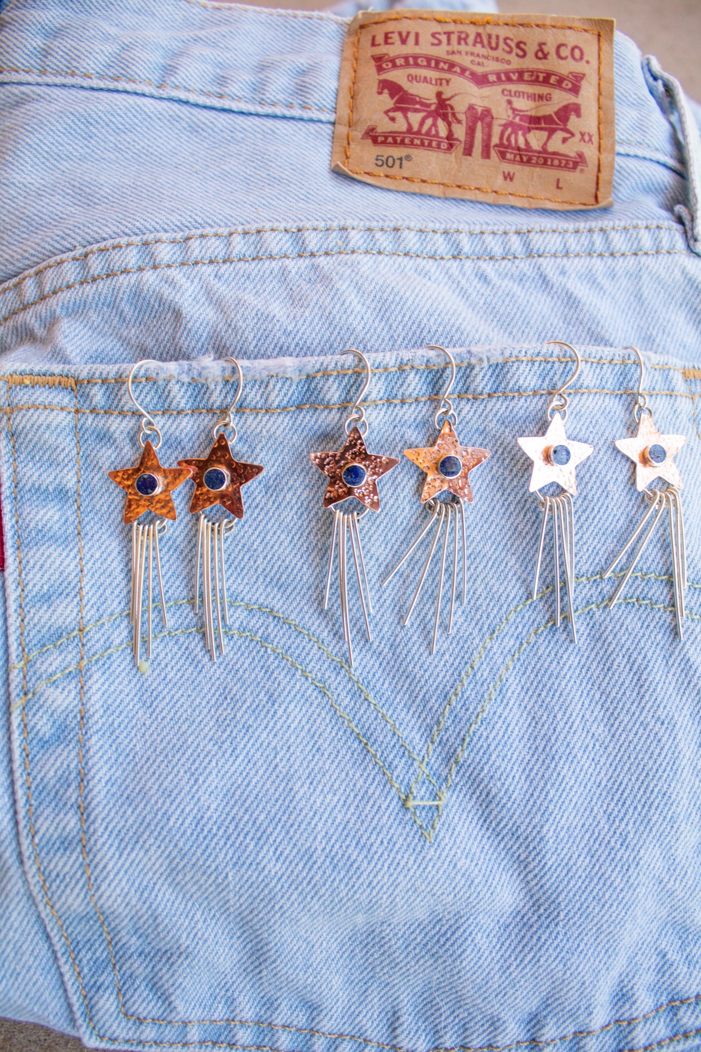 July Earring of the Month: Stars and Stripes Mixed Metal Lapis Earrings