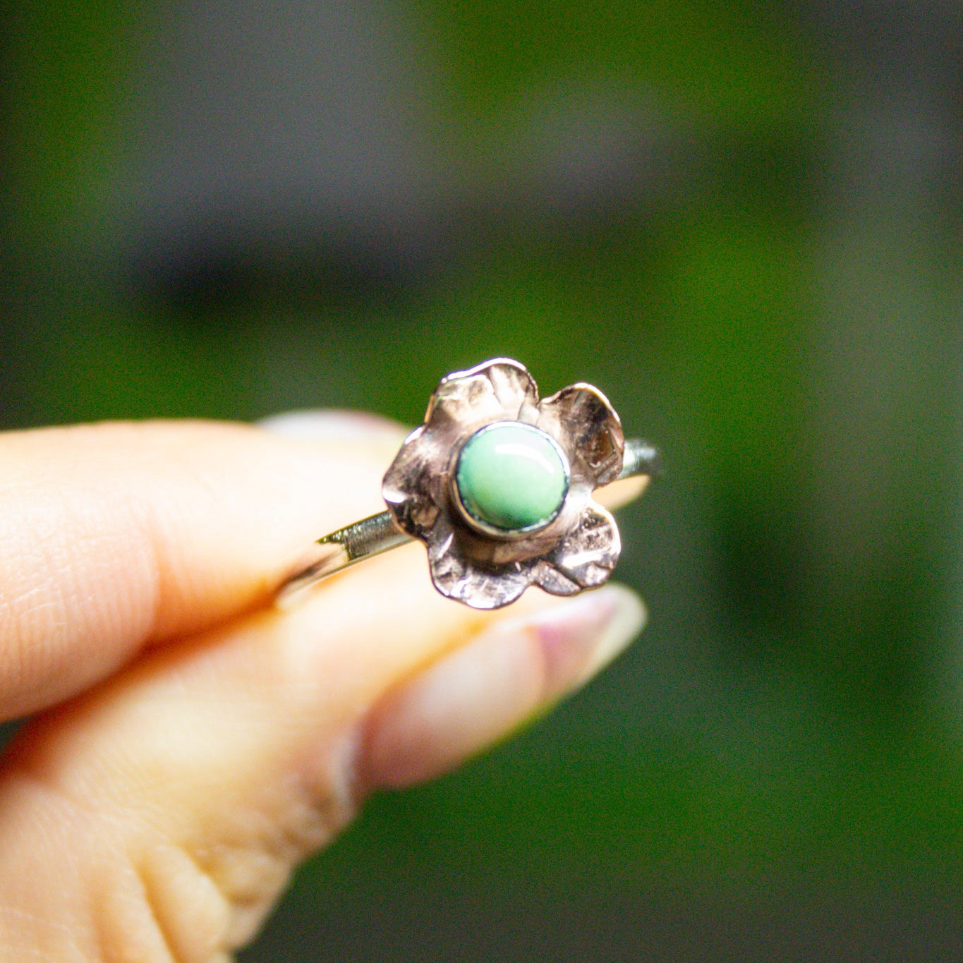 Desert Flower Sonoran Turquoise Copper and Silver Ring- Size 8