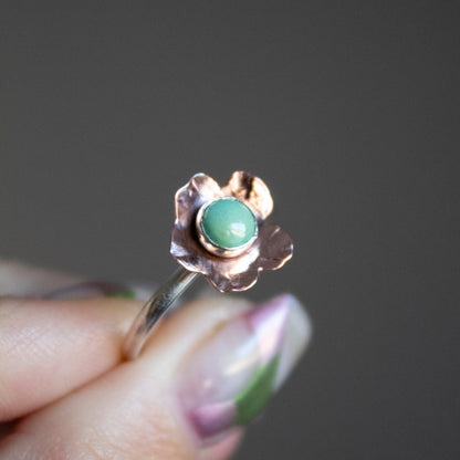 Desert Flower Sonoran Turquoise Copper and Silver Ring- Size 8