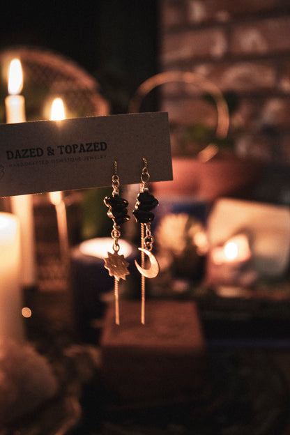 October Earring of the Month: Obsidian Sun + Moon Threaders