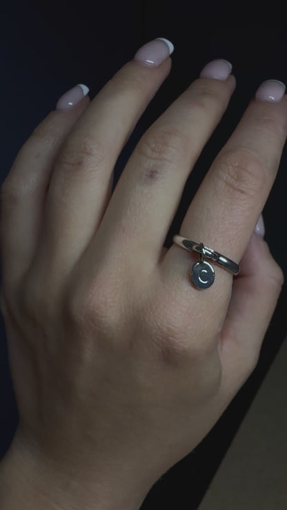 Initial Stamped Charm Ring