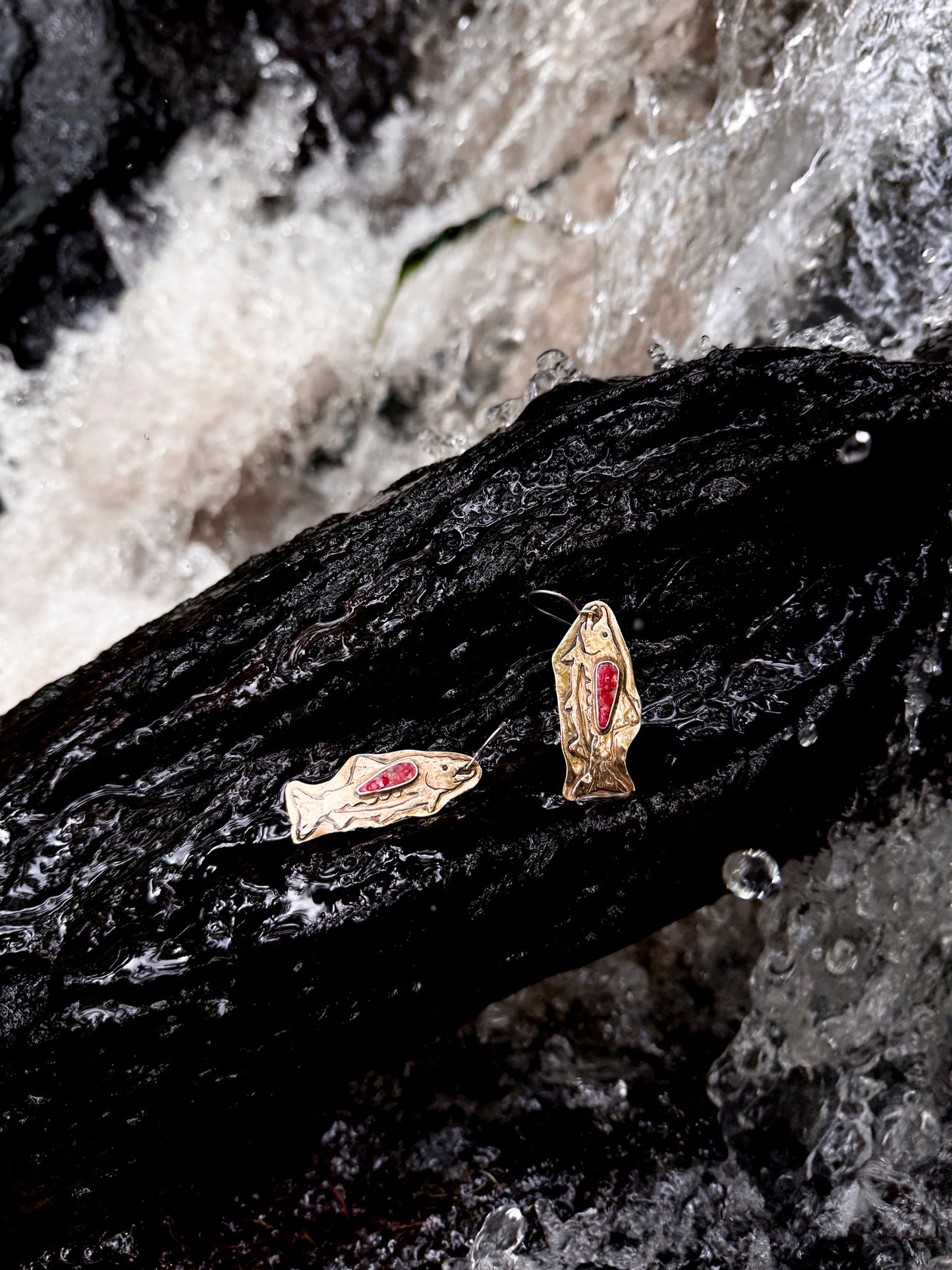 September Earring of the Month: Red Coral Brass Salmon Earrings