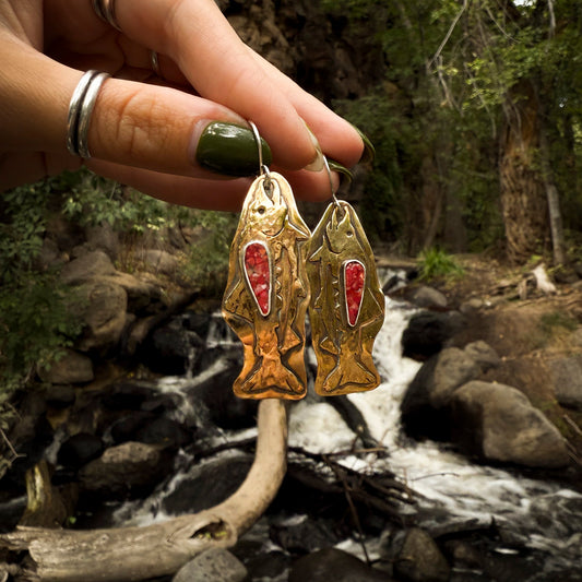 September Earring of the Month: Red Coral Brass Salmon Earrings